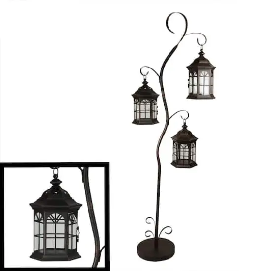 60" Copper Brown Pillar Candle Holder Tree with 3 Lanterns {1}