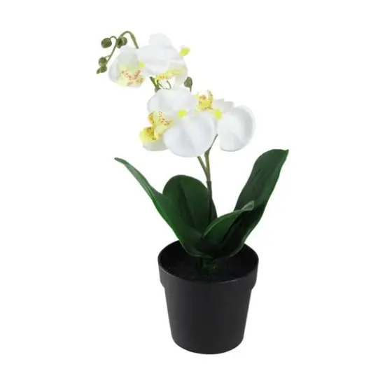 White & Yellow Artificial Tropical Potted Orchid {1}