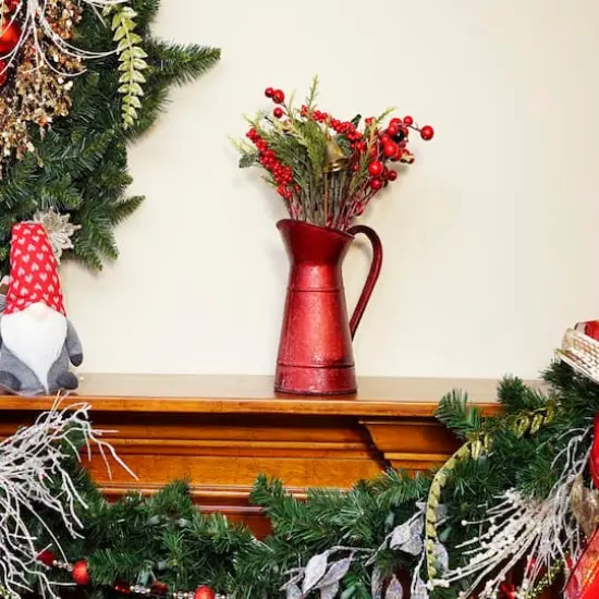 13" Red Berry & Foliage with Bell in Vintage Milk Jug {4}