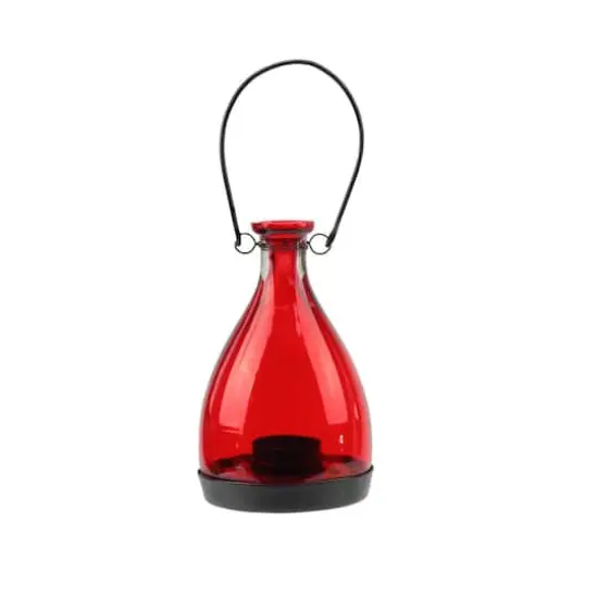 6.25" Transparent Red Glass Bottle Tea Light Candle Lantern {1}