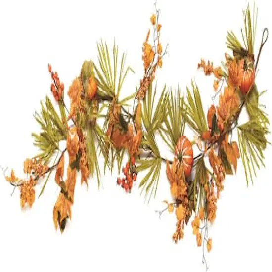 5' Autumn Harvest Decorative Artificial Pumpkins, Berries, Leaves and Grass Garland {1}