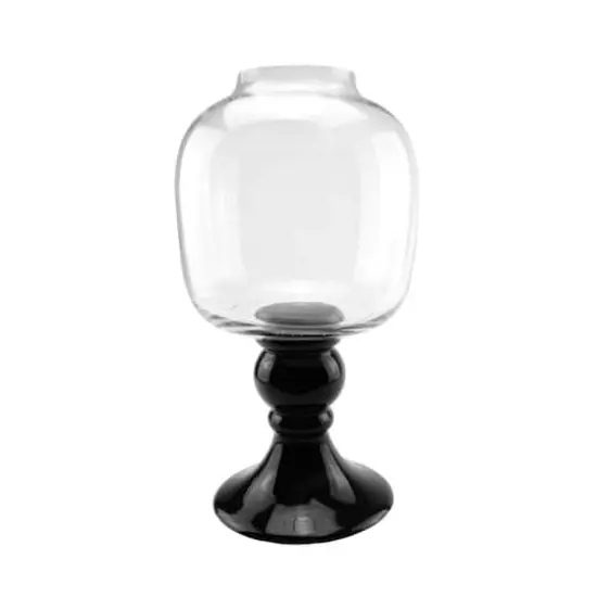 17.75" Transparent and Jet Black Glass Pedestal Pillar Candle Holder {1}