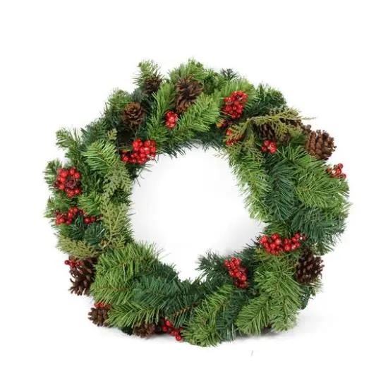 24" Red Berry and Pine Cone Artificial Christmas Wreath, Unlit {1}