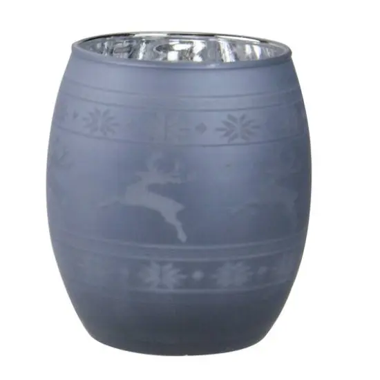 3.5" Winter Reindeer & Nordic Frosted Glass Votive Candle Holder, Light Blue {1}
