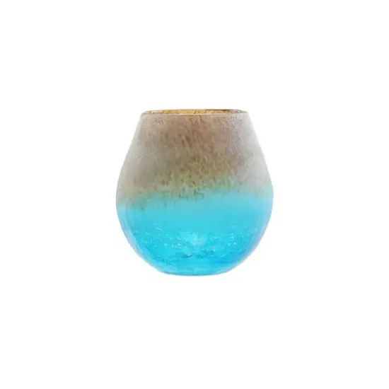 5.5" Crackled & Frosted Glass Vase, Azure Blue Crackled & Chocolate Brown {1}