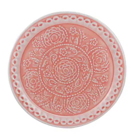 16.5" L'Eau de Fleur Salmon Pink Embossed Rose Decorative Floral Platter {1}
