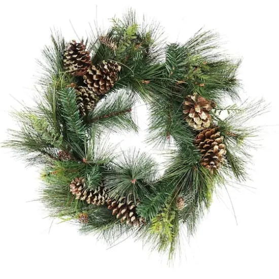 30" Mixed Pine with Pinecones & Gold Glitter Artificial Wreath {1}