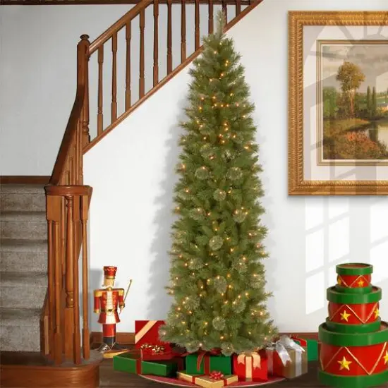 7.5 ft. Pre-Lit Tacoma Pine Slim Artificial Christmas Tree, Clear Lights {3}