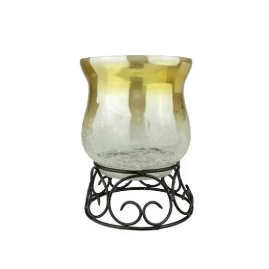 7.5" Golden Luster Decorative Crackle Finish Glass Pillar Candle Holder {1}