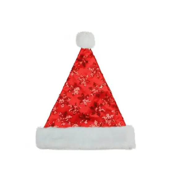 14" Adult Medium Sequin Snowflake Santa Hat, Red {1}
