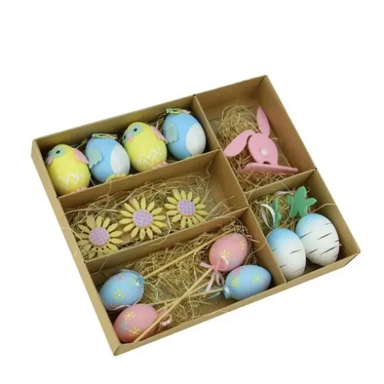 Set of 14 Multicolor Pastel Easter Egg, Chicken & Bunny Spring Decorations {1}