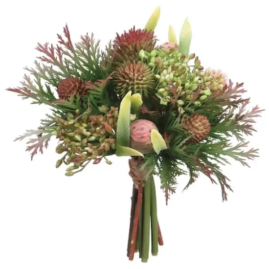 Green & Burgundy Protea Thistle & Sedum Bouquet {1}