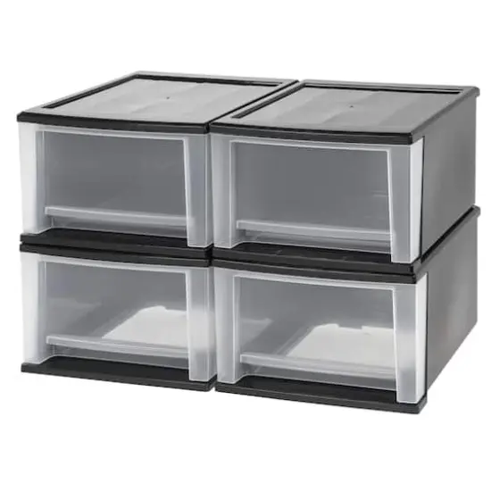 Iris&reg; Medium Stacking Drawer, 4 Pack Black {1}