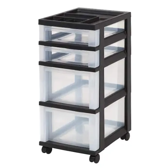 Iris&reg; Black 4-Drawer Storage Cart with Organizer Top {1}
