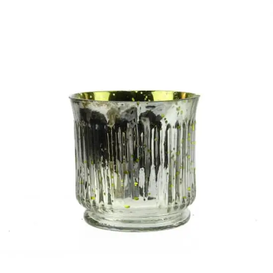 3.25" Yellow & Silver Ribbed Mercury Glass Votive Candle Holders, Set Of 4 {1}