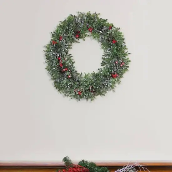 20" Boxwood Berries & Pine Cones Artificial Wreath, Unlit {4}