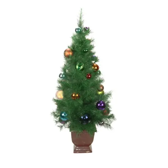 4ft. Unlit Pre-Decorated Multicolor Ball Ornament Artificial Potted Christmas Tree {1}