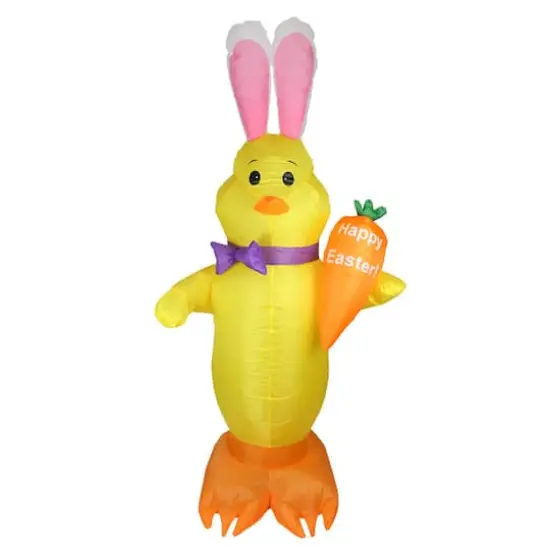 6ft Inflatable Lighted Easter Chick with Carrot Yard Decoration {1}