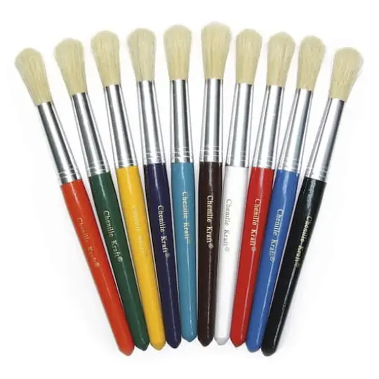 Pacon&reg; Assorted Color Stubby Natural Bristle Round Paint Brush Set, 3 Set Bundle {1}