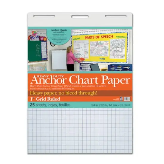 1" Grid Ruled Heavy Duty Anchor Chart Paper, 24" x 32", 25 Sheets {1}