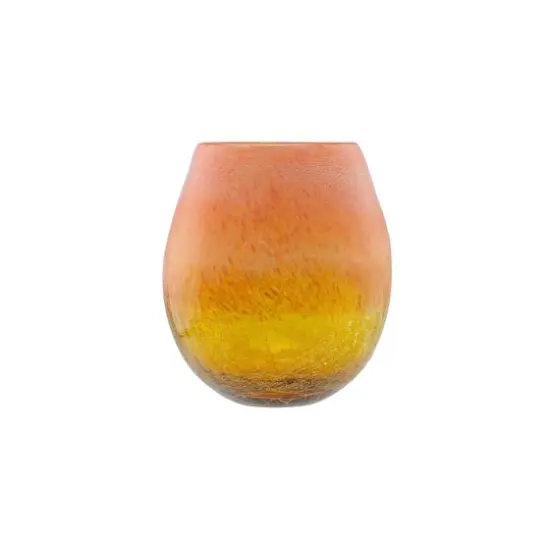 8" Crackled & Frosted Glass Vase, Amber Yellow & Coral {1}