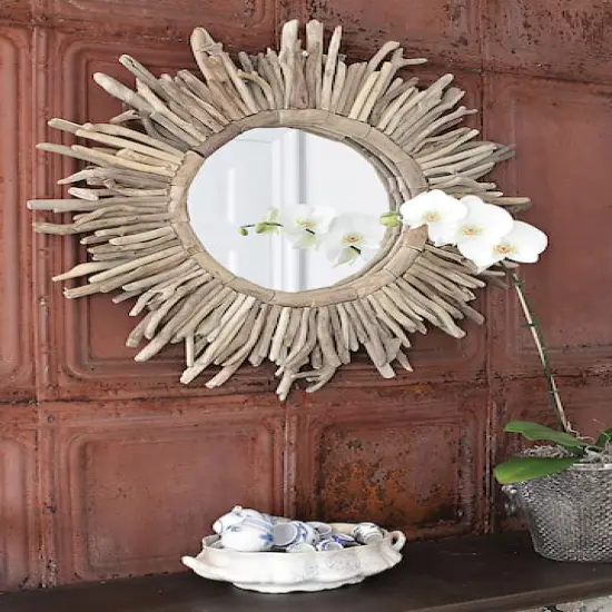 Hello Honey&reg; Driftwood Framed Sunburst Mirror {3}