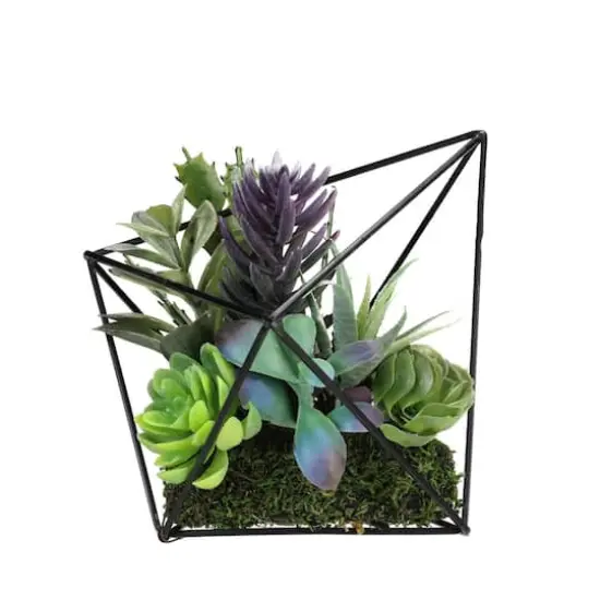 6.75" Green Artificial Succulent Arrangement in Diamond Metal Frame {3}