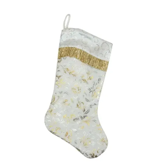 20.5" Silver & Gold Flourish Christmas Stocking with White Sequin Cuff {1}