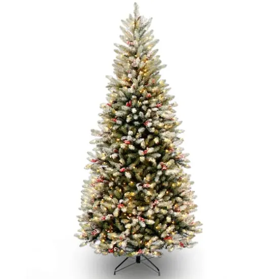 7.5 ft. Pre-Lit Flocked Dunhill&reg; Fir Slim Artificial Christmas Tree, Clear Lights {1}