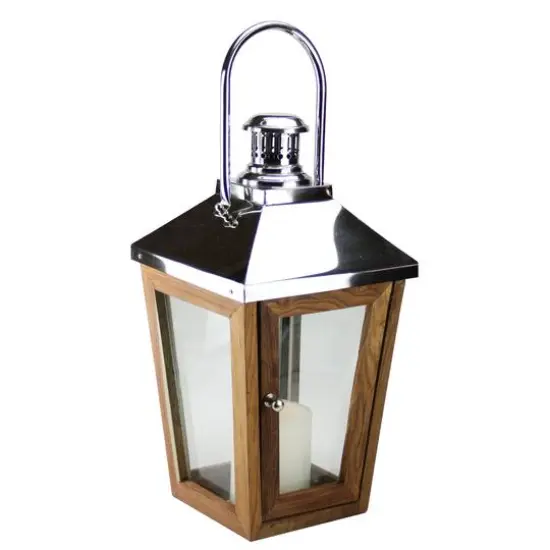 24.75" Beach Day Stainless Steel & Sheesham Wood Lantern {3}