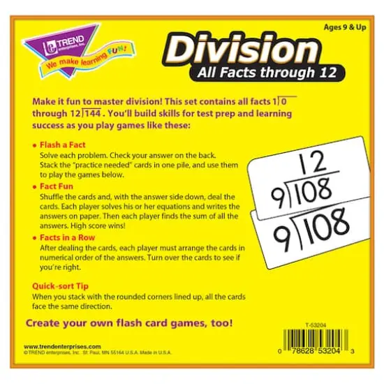Trend Enterprises&reg; 3&rdquo; x 6&rdquo; Division Math 0-12 All Facts Skill Drill Flash Cards {4}