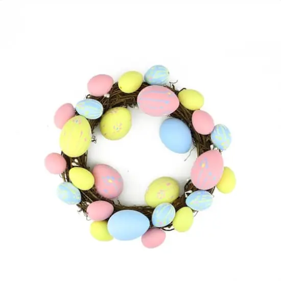 10" Pastel Pink, Yellow and Blue Easter Egg Grapevine Wreath {1}
