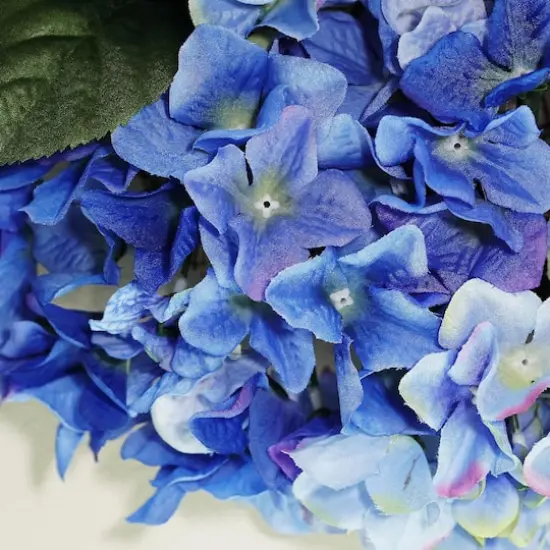 22" Blue & Green Hydrangea Floral Wreath {3}