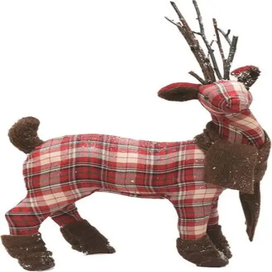 19.5" Plaid Reindeer with Brown Scarf Tabletop Figure {1}