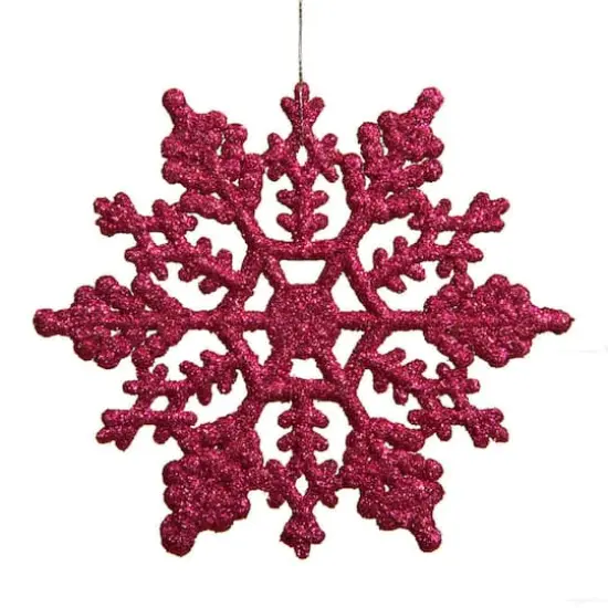 24ct Mulberry Pink Glitter Snowflake Ornaments {1}