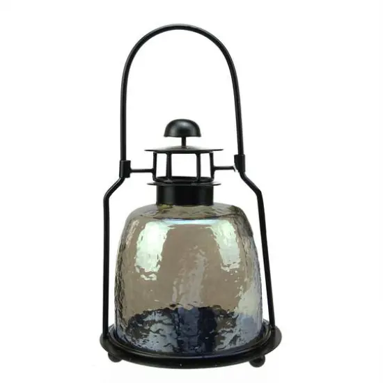 Smoky Gray Hammered Luster Glass Tea Light Candle Holder Lantern {1}