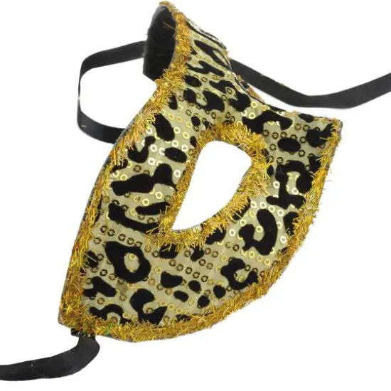 7" Gold and Black Big Cat Animal Print Halloween Mask with Sequins and Glitter {3}