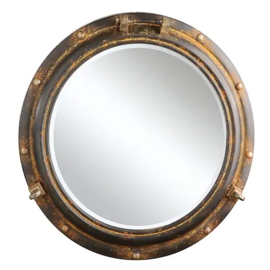 Hello Honey&reg; 22" Round Porthole Framed Wall Mirror Brown {1}