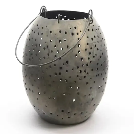 6.25" Botanic Beauty Zinc Cut-Out Candle Holder Lantern, Gray {3}