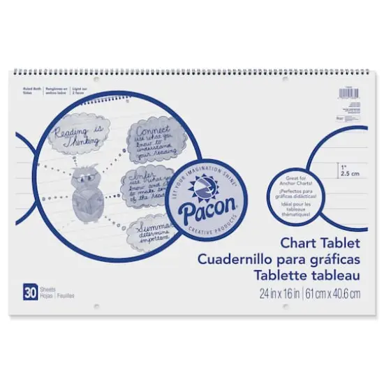Pacon&reg; White 1" Ruled Chart Tablet, 24" x 16", 30 Sheets Per Chart, 3 Charts {1}