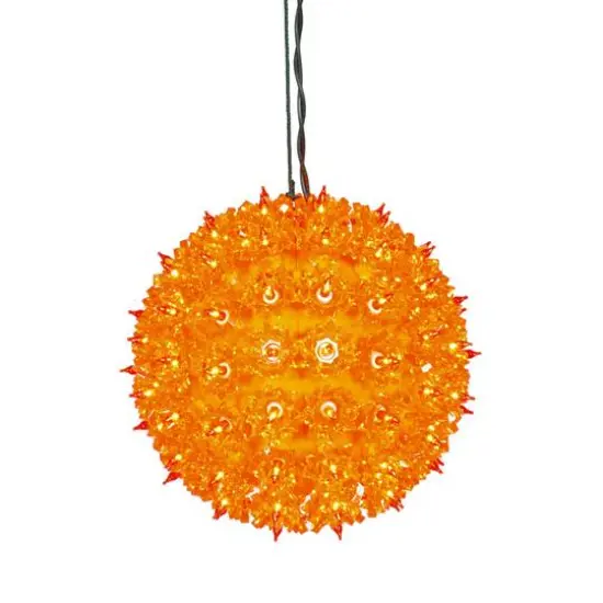 7.5" Orange Lighted Hanging Star Sphere Christmas Decoration {3}