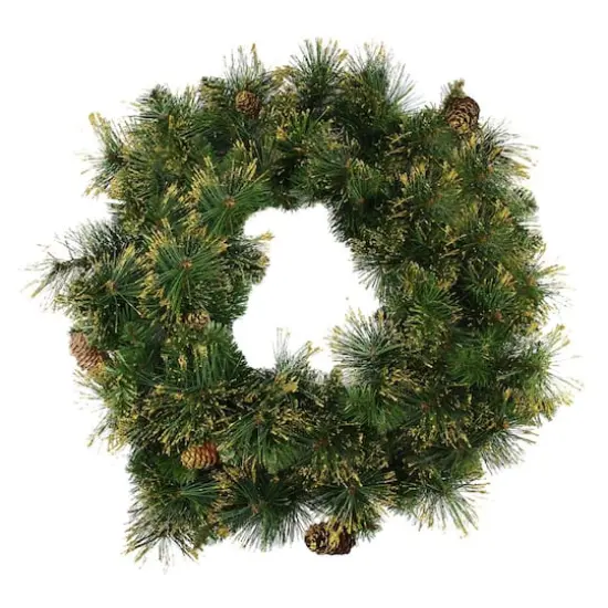 24" Mixed Pine with Glittered Pinecones Artificial Wreath {1}