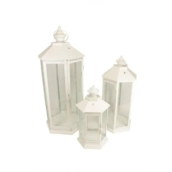White Traditional Style Candle Holder Lantern Set, Count of 3 14.75"-27" {1}