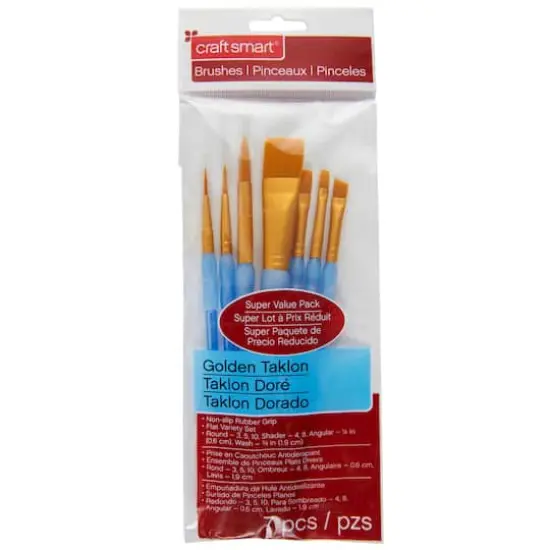 Golden Taklon Flat 7 Piece Brush Set by Craft Smart&reg; {4}