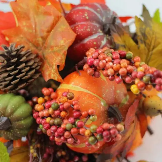 16" Pumpkin & Maple Leaf Grapevine Cornucopia Thanksgiving Decoration {3}