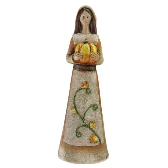 Marigold Orange, Tan & Brown Pilgrim Girl Figurine {1}