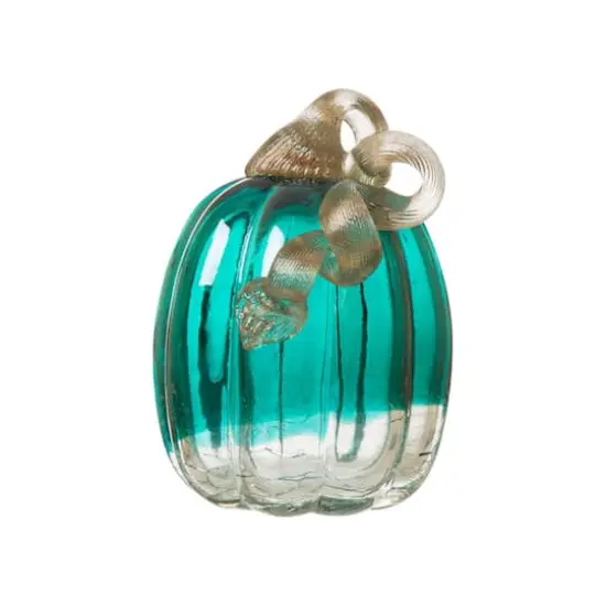 Glitzhome&reg; Crackle Glass Pumpkin, Turquoise {1}