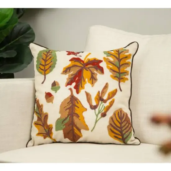 Glitzhome&reg; Embroidered Fall Leaves Pillow {9}