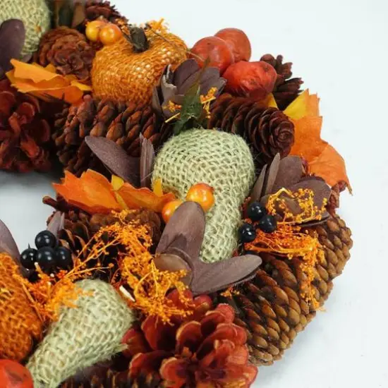 13" Autumn Harvest Artificial Gourds & Berries Wreath {4}