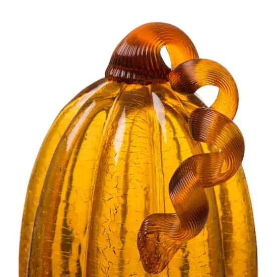 Glitzhome&reg; Tall Crackle Glass Pumpkin, Amber {4}